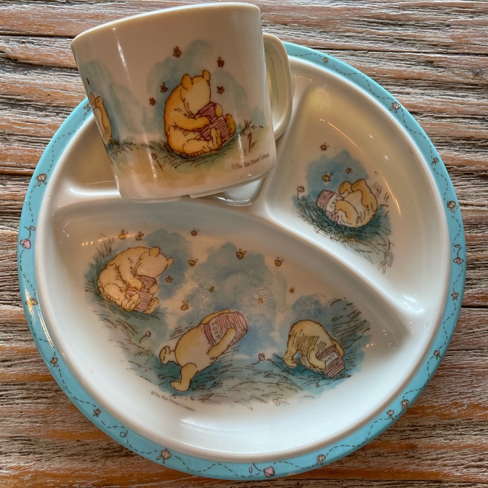 Vintage Disney Winnie the Pooh Two Piece Children's Dish Set | Plate and Cup
